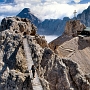 The suspension bridge on the Dibona via ferrata, and Lorenzi Hut.